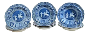 Spode Neo-Classical Greek Pattern Blue Soup Plates-Set of Ten