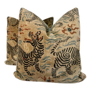 Clarence House "Tibet Small Scale" in Graphite 22" Pillows-a Pair For Sale