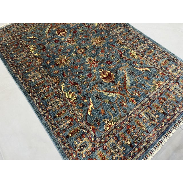 Blue Sultani Chobi Hand-Knotted Natural Dye Wool Rug - 4'11" X 6'10" For Sale - Image 4 of 11