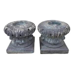 Pair of 1920s Architectural French Cast Stone Painted Column Base Pedestals