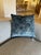 Vintage Reproduction Camelback Newly Upholstered Sofa With Coordinating Custom Blue Velvet Accent Pillows For Sale - Image 11 of 12