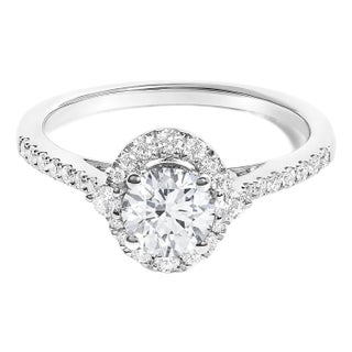 14K White Gold 1.00 Cttw Lab-Grown Diamond Oval Shaped Halo Engagement Ring (F-G Color, VS1-VS2 Clarity) - Ring - Size 8 For Sale