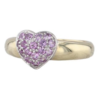 0.46ctw Pink Sapphire Pave Heart Cluster Ring 14k Yellow White Gold Size 6.75-7 For Sale