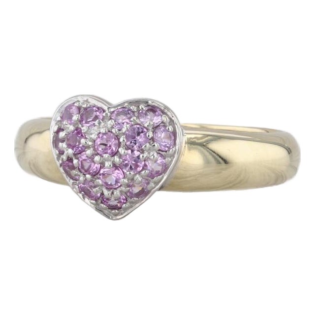 0.46ctw Pink Sapphire Pave Heart Cluster Ring 14k Yellow White Gold Size 6.75-7 For Sale