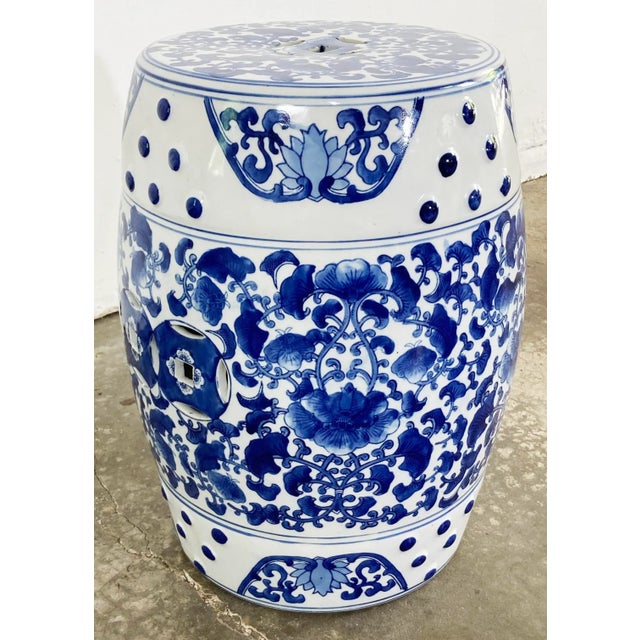 Vintage Chinoiserie Style Ceramic Lotus Design Garden Stool For Sale - Image 4 of 8