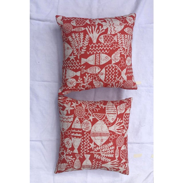 2020s Coral and White Tropical Fish Pattern Outdoor Pillow Cover For Sale - Image 5 of 9
