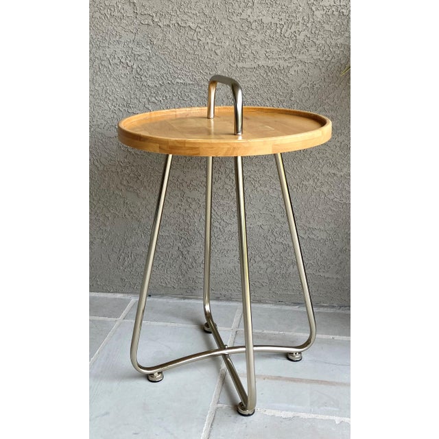 Industrial Modern Artisan Handcrafted Natural Rubberwood & Steel Occasional Table For Sale In Austin - Image 6 of 12