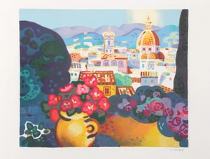Guy Charon, "View of Florence", Lithograph