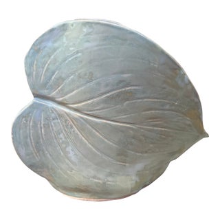 Vintage Signed Leaf Shaped Glazed Ceramic Vase For Sale