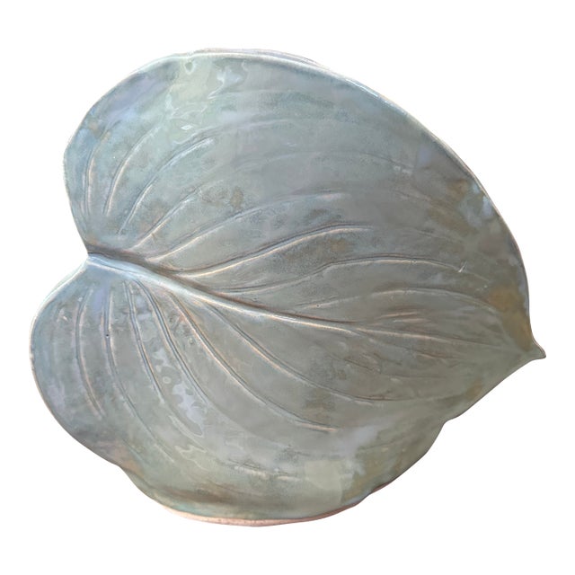 Vintage Signed Leaf Shaped Glazed Ceramic Vase For Sale