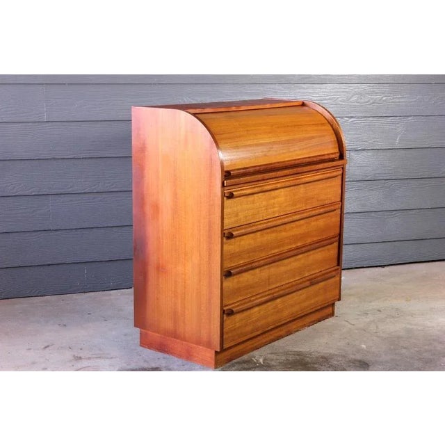 Mid-Century Modern Mid Century Teak Roll Top Secretary Desk Made in Denmark Storage Scandinavian For Sale - Image 3 of 13