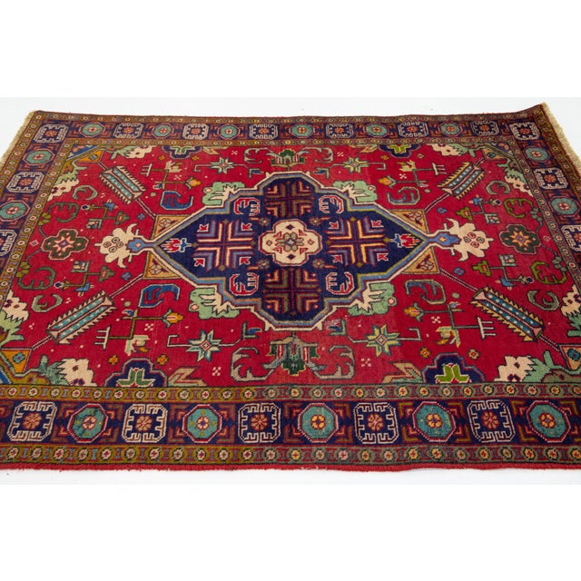 Allover Motif Red Vintage Tabriz Handmade Wool Rug For Sale In New York - Image 6 of 8