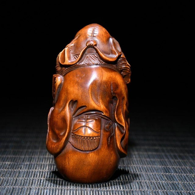 Brown Chinese Boxwood Carved Zhong Kui Wood Figurine For Sale - Image 8 of 9