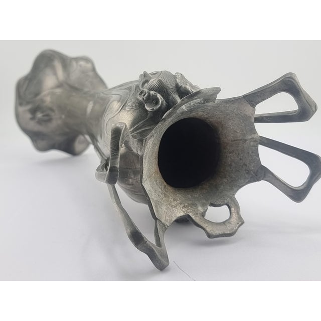 Antique Pewter Art Nouveau Vase Tin Woman Flowers For Sale - Image 13 of 16