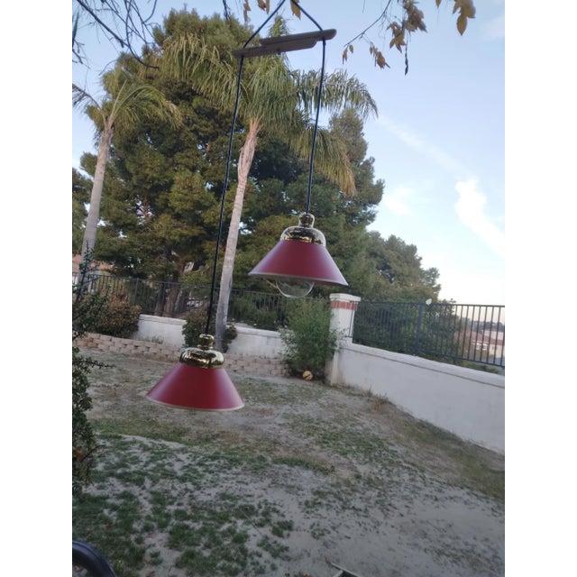 1980s 1980s Two Shade Brass and Steel Pendant Lamp For Sale - Image 5 of 10