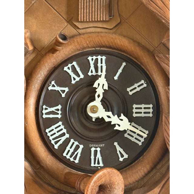 Brown 1980s German Hand Carved Hunter's Trophy Cuckoo Clock in the Black Forest Style For Sale - Image 8 of 9