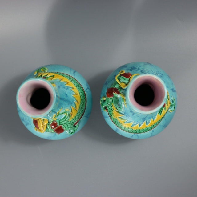 Rare Pair Worcester Majolica Dragon Vases For Sale - Image 6 of 11