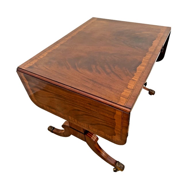 Hepplewhite Antique Desk Serving Table Two Dovetail Drawers Drop Sides Banded Mahogany Inlay For Sale - Image 3 of 14