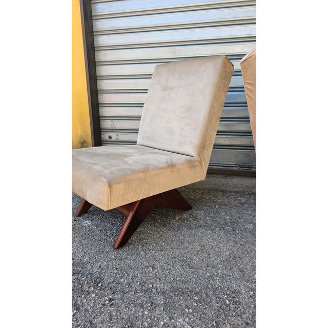 Mid-Century Modern Sandblasted Beige Velvet Chairs, 1950s, Set of 2 For Sale - Image 10 of 11