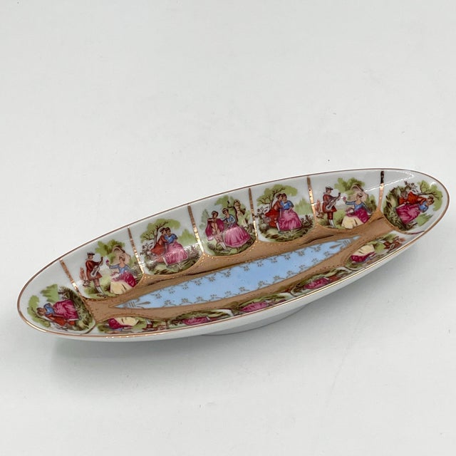 Mid 20th Century Royal Vienna Bavarian Gold & Porcelain Dish Fragonard Love Story Courting Couple For Sale - Image 4 of 11