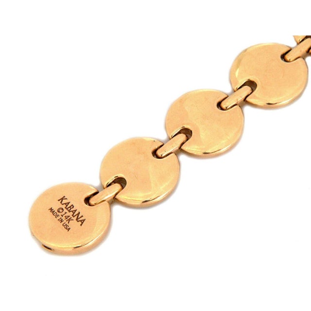 Late 20th Century Kabana Spiny Oyster MOP Diamond 14k Yellow Gold Round Button Link Bracelet For Sale - Image 5 of 5