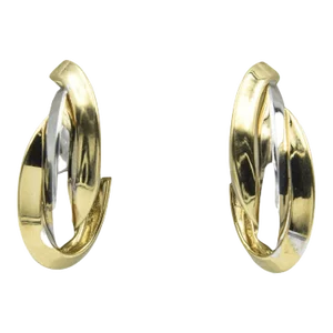 1980s Entwined White and Yellow Gold Elongated Hoop Earrings - 2 Pieces