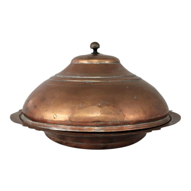 Antique Turkish Ottoman Large Lidded Copper Bowl Hand Forged For Sale