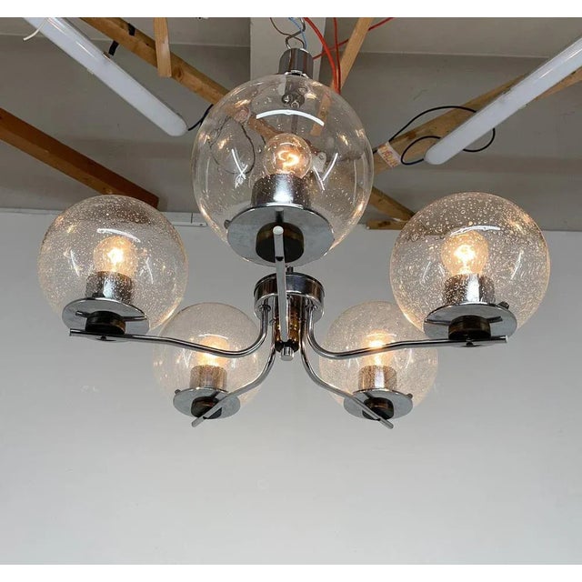Chrome & Clear Bubble Glass 5-Arm Chandelier, 1970s For Sale - Image 10 of 11