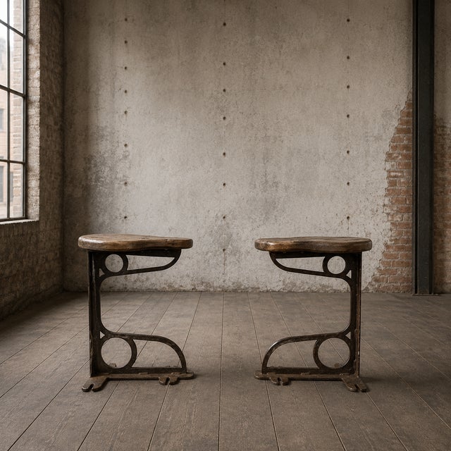 Industrial Antique Industrial Machinist Stools in Cast Iron and Pitch Pine, 1890s, Set of 4 For Sale - Image 3 of 6