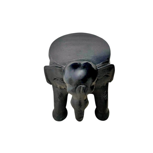 Late 20th Century Solid Hand-Carved Wood Elephant Stool, Plant Stand / Side Table For Sale - Image 4 of 10