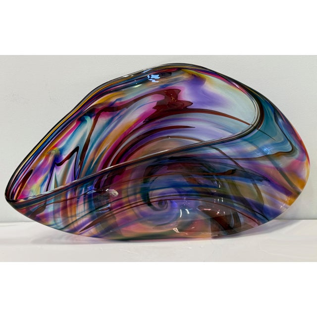 Metal Late 20th Century Huge David Goldhagen Studio Blown Art Glass Vessel, Custom Iron Stand, American For Sale - Image 7 of 11