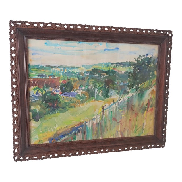 Vintage Abstract Expressionist Signed Landscape Watercolor Painting, Framed For Sale