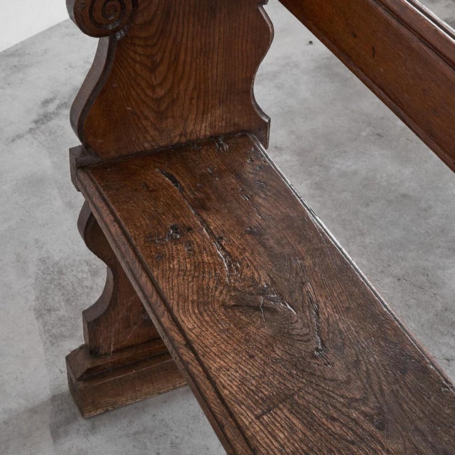 Wood Antique Hall Bench in Carved Oak, 19th Century For Sale - Image 7 of 14