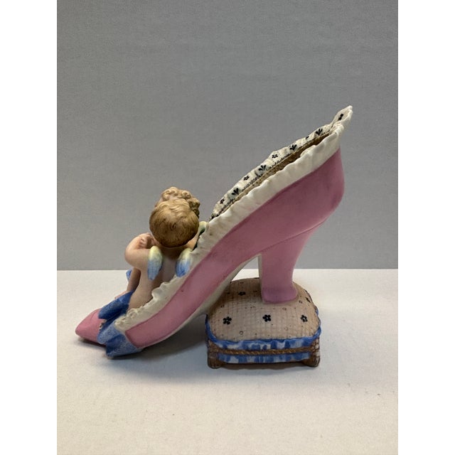 Victorian Early 19th Century German Bisque Porcelain Shoe With Cherubs For Sale - Image 3 of 4