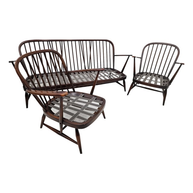 Windsor Sofa and Lounge Chairs by Lucian Ercolani for Ercol, 1950s, Set of 3 For Sale