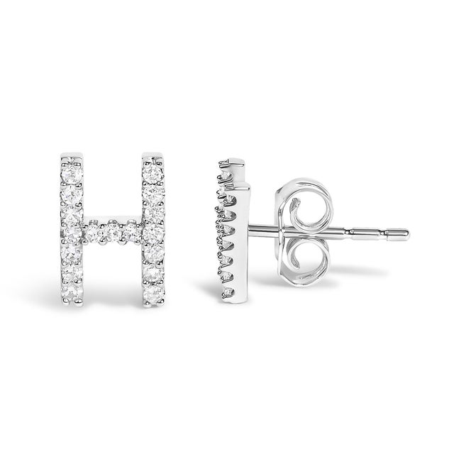 Contemporary 10K White Gold 1/10 Cttw Diamond 'H' Initial Stud Earring For Sale - Image 3 of 5