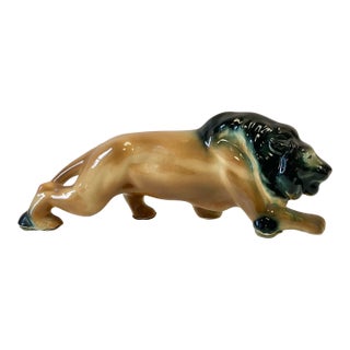 Vintage Mid Century Ceramic Lion Statue For Sale