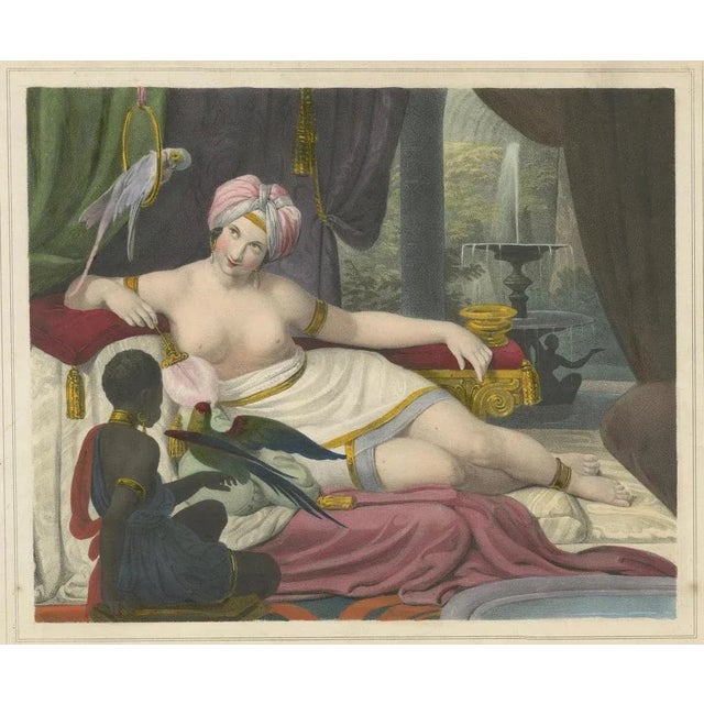 After Schrödter, Ulrika, Reclining Woman with Parrots, 1840, Lithograph For Sale - Image 3 of 10