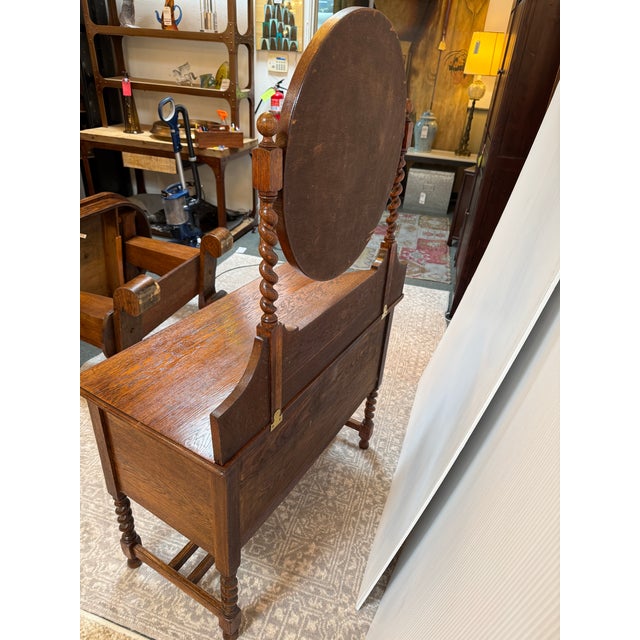 Antique Jacobean Tiger Oak Wood Vanity Dresser With Mirror For Sale - Image 11 of 12