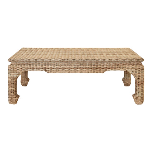 Matthew Izzo Home Guinevere Natural Woven Rattan Ming Style Coffee Table For Sale