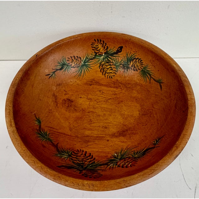 Farmhouse Hand Painted Pinecone Wooden Bowl For Sale - Image 3 of 5