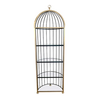 French Mod Sculptural 'Brid Cage' Motif Brass and Iron Étagère/ Shelf, Restored For Sale