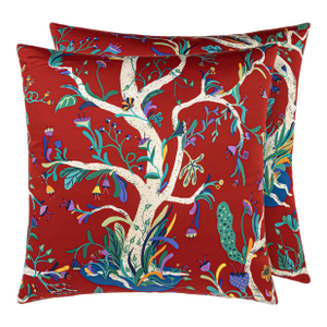 The House Of Scalamandré Enchanted Meadow Square Pillow In Ruby
