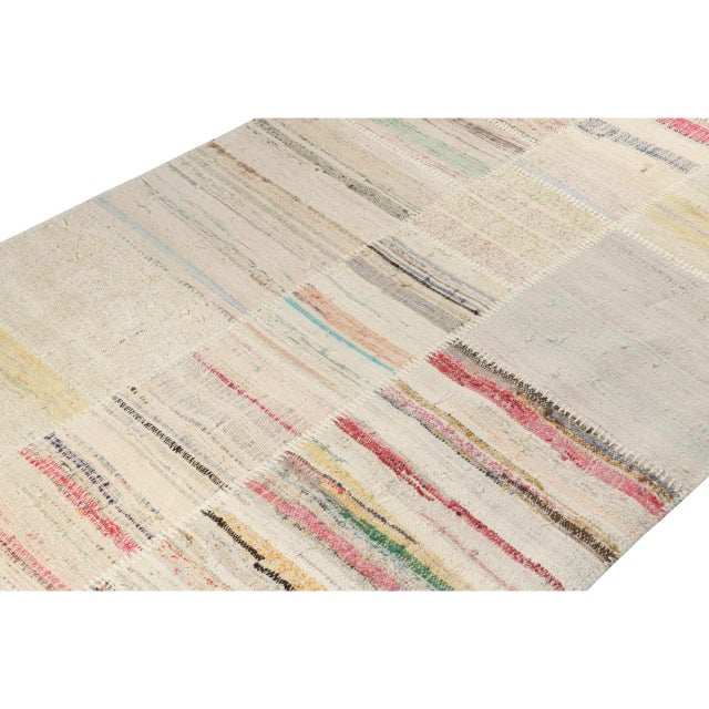 Rug & Kilim Rug & Kilim’s Patchwork Kilim Rug in Polychromatic Stripes For Sale - Image 4 of 7