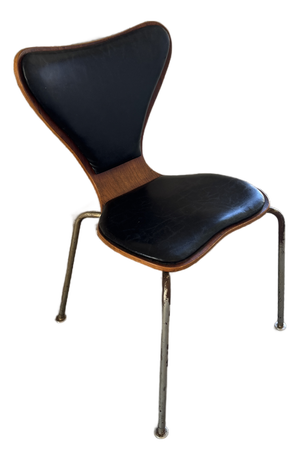 Mid Century Modern Chair, Leather Chrome and Walnut, in the Style of Cherner