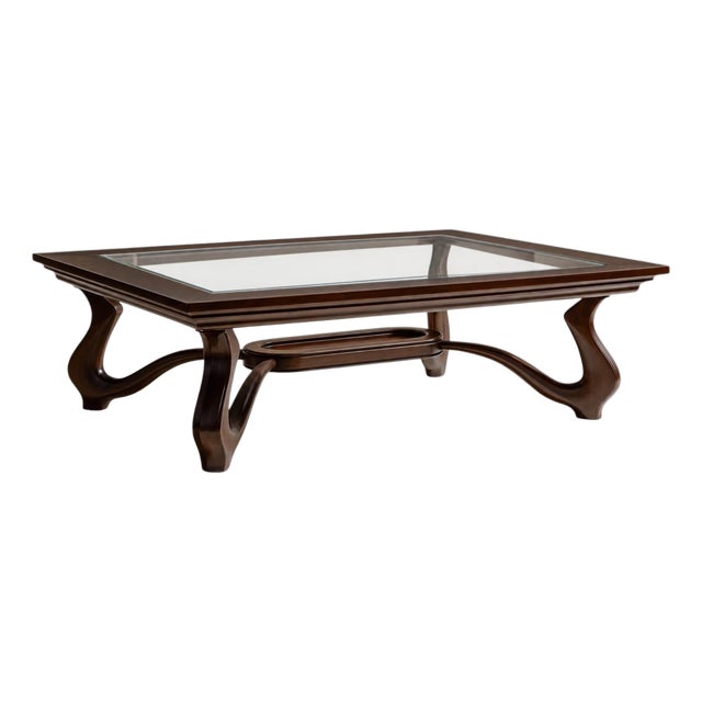 Sculptural Stained Walnut and Glass Coffee Table by Michael Maximo For Sale