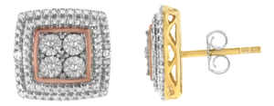 10K Yellow, White, and Rose Gold Plated Sterling Silver Diamond Accent Earrings (I-J Clarity, I3 Color) - 2 Pieces