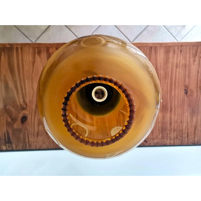 Large Mid-Century Italian Yellow & Green Wood and Glass Table Lamp For Sale - Image 11 of 18