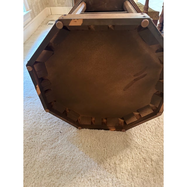 Wood Vintage Romweber Viking Oak Zodiac Leather Top Octagon Table For Sale - Image 7 of 8