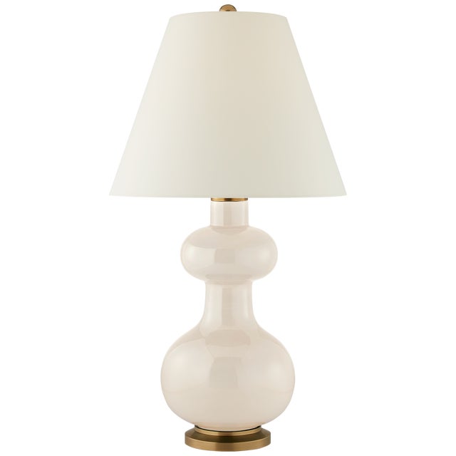 Transitional Christopher Spitzmiller by Visual Comfort Signature Chambers Medium Table Lamp in Ivory with Natural Percale Shade For Sale - Image 3 of 3